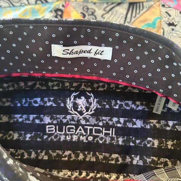 Bugatchi Size Small Black Gray Print Button Up Shirt Pristine Cond . Striped - Picture 6 of 8